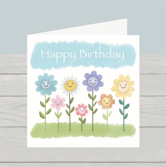 Happy Birthday card smiley flowers