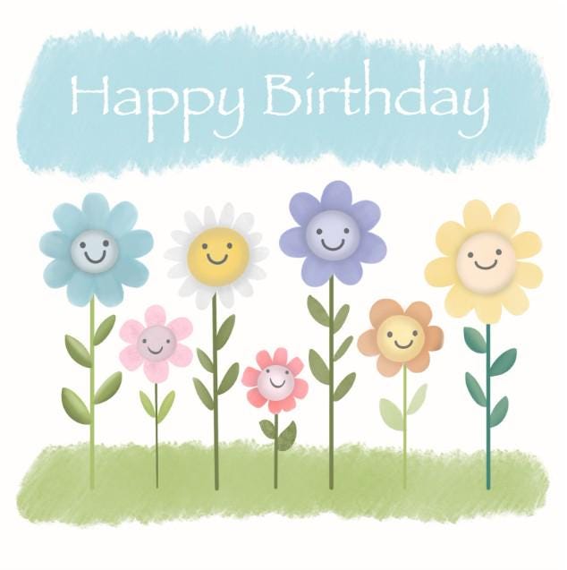 Happy Birthday card smiley flowers