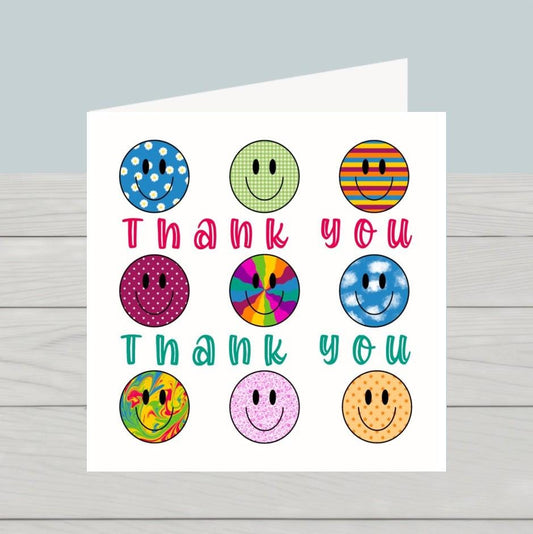 Smiley Face Thank You Card: Colorful Appreciation - Blue Trousers Design