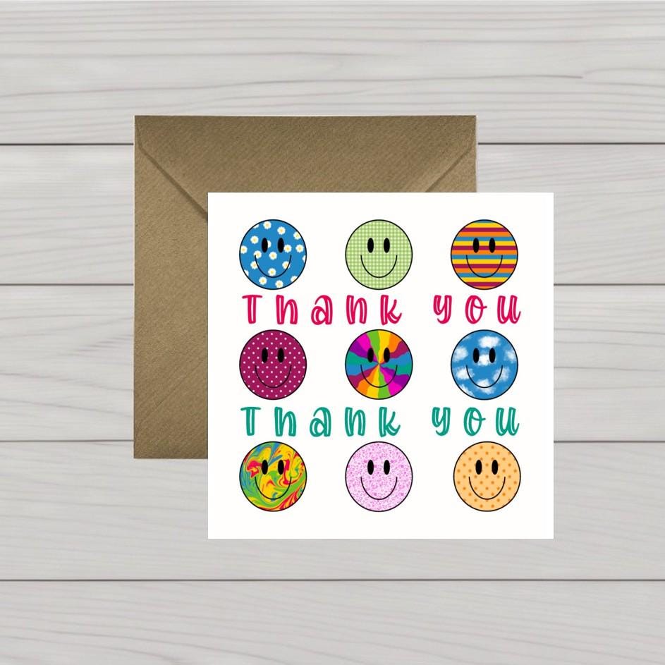 Thank You card smiley faces,