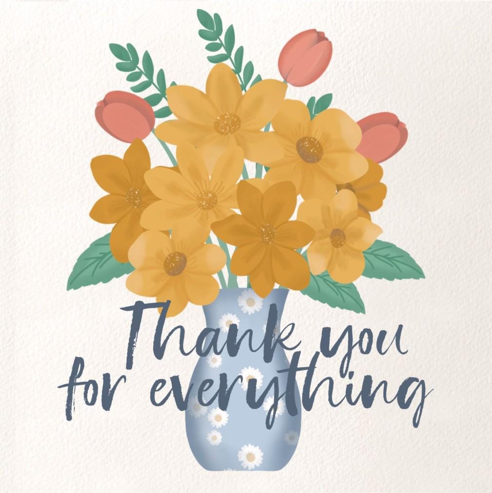Vase of flowers thank you card