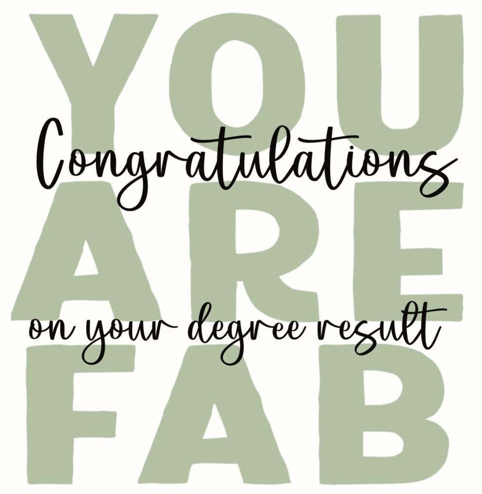 Congratulations on your degree results card: You are fab