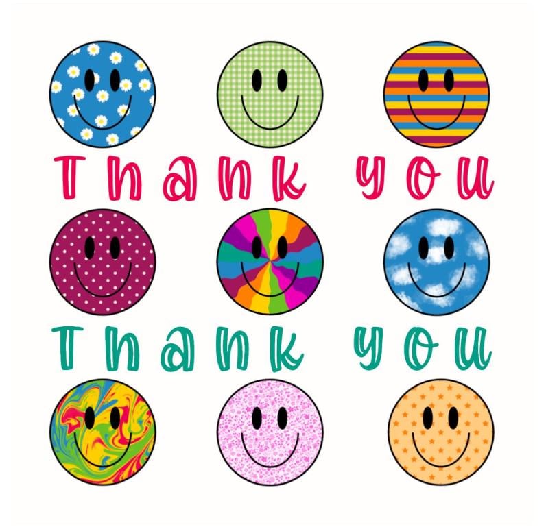Thank You card smiley faces,