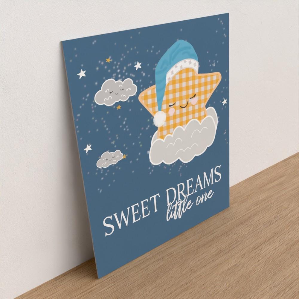 Childrens bedtime wall art #2 Sweet dreams, Children unframed picture, kids room printed gallery board, picture for kids room star and cloud