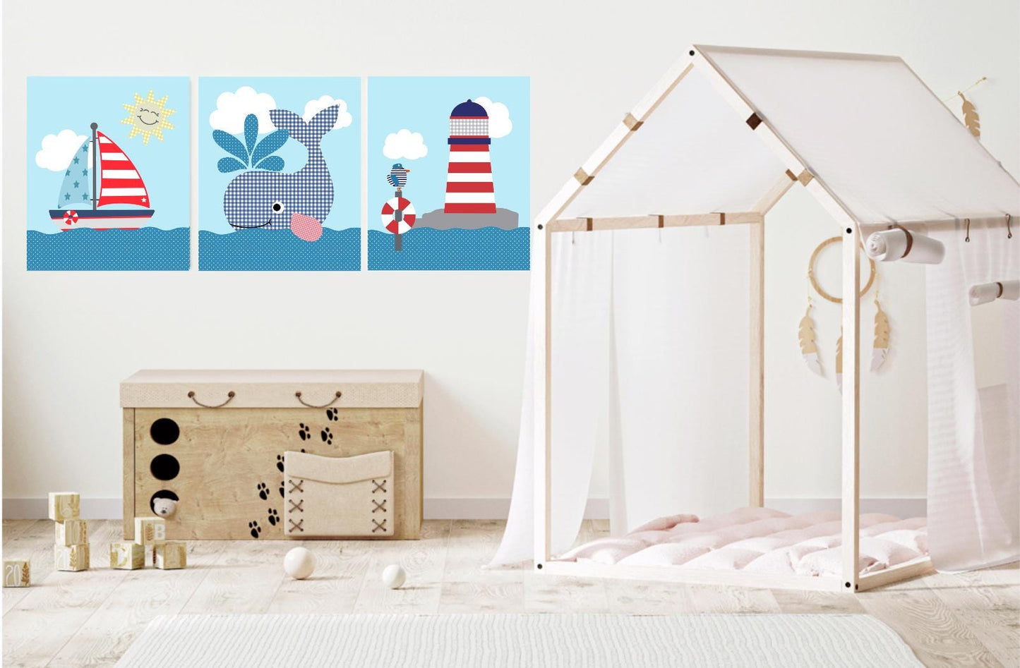 Childrens nautical wall art #3 Friendly whale, Toddler unframed picture, boys bedroom printed gallery board, picture for kids friendly whale