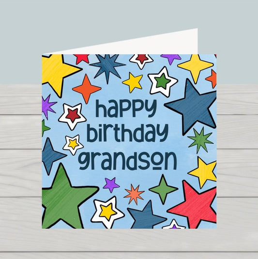 Happy Birthday Card Grandson, coloured stars