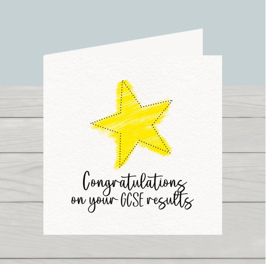 GCSE Exam Results Card: Gold Star Congratulations