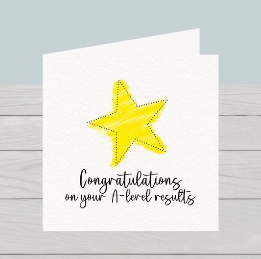 A Level Exam results Congratulations Card: Gold Star