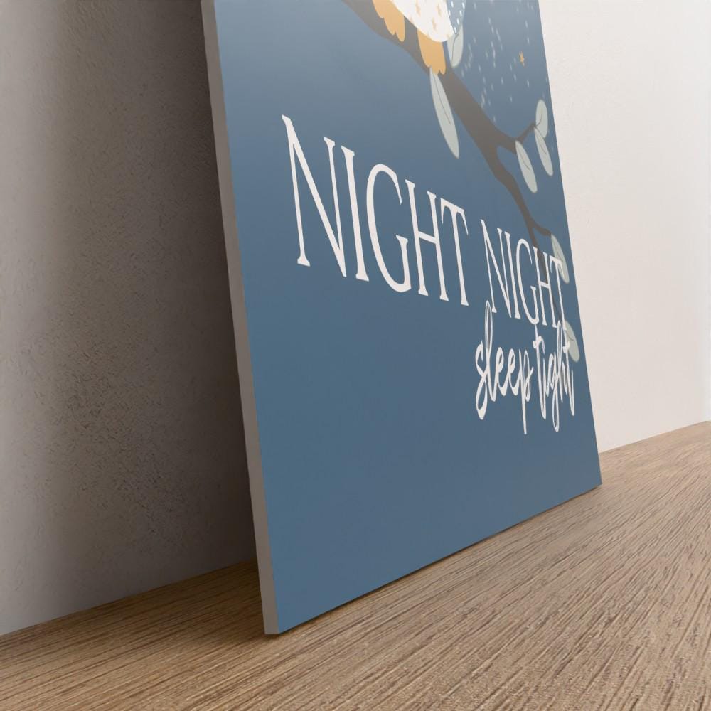 Childrens bedtime wall art #1 Night night, Childrens unframed picture, childrens printed gallery board, picture for kids room owl and moon