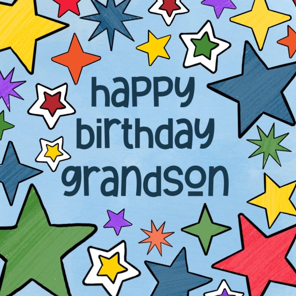 Happy Birthday Card Grandson, coloured stars