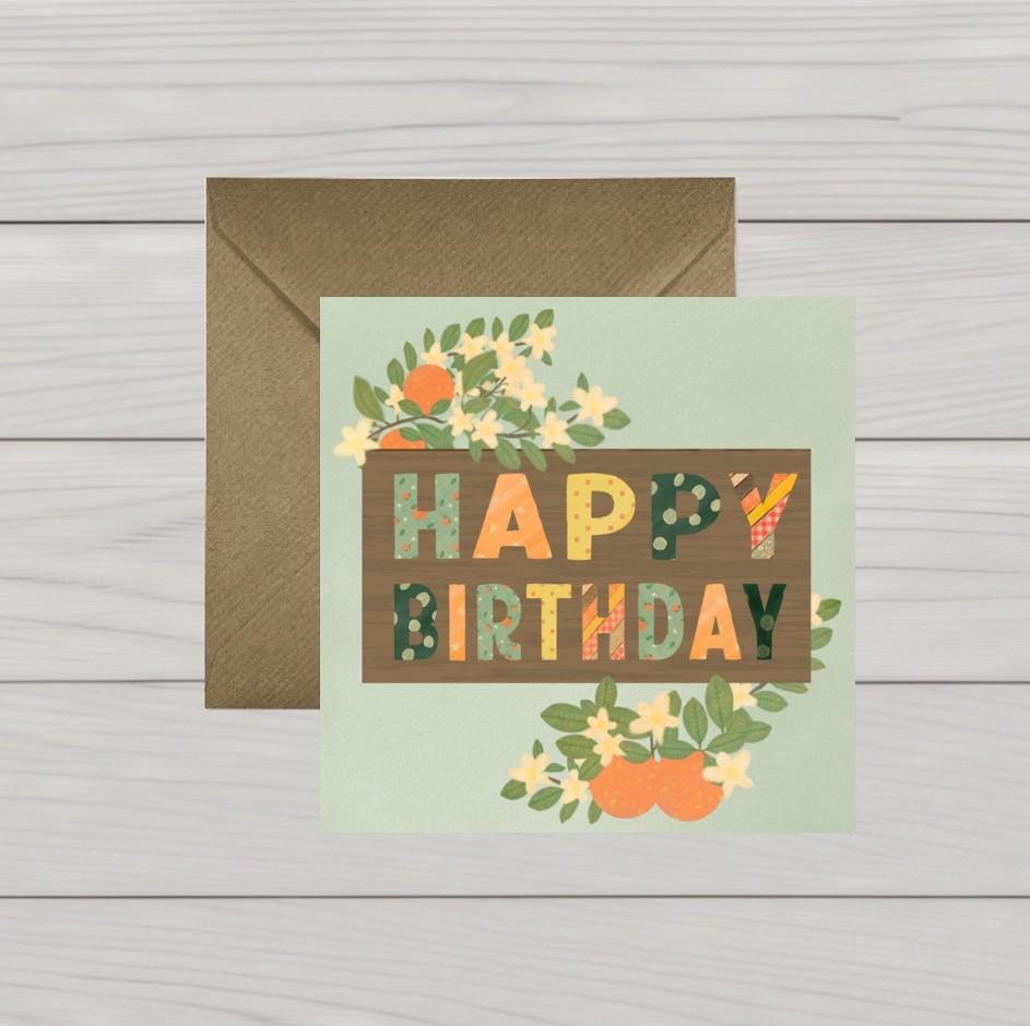 Orange Blossom Birthday Card for family and friends