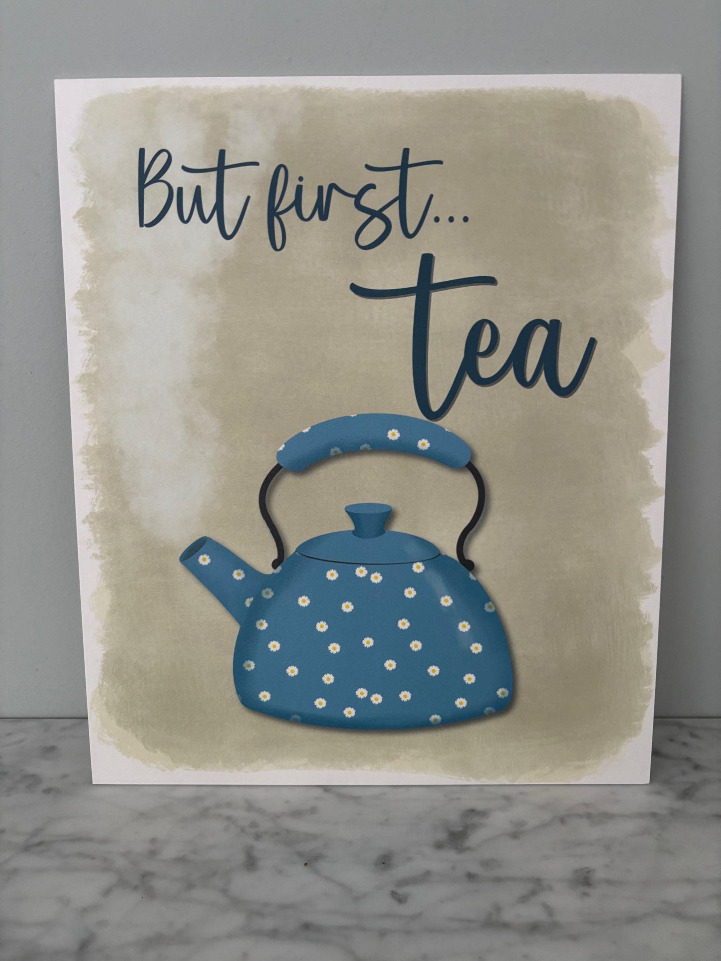 Kitchen wall art #5 But first tea, Kitchen unframed picture, kitchen printed gallery board, picture for kitchen kettle, Kitchen print kettle