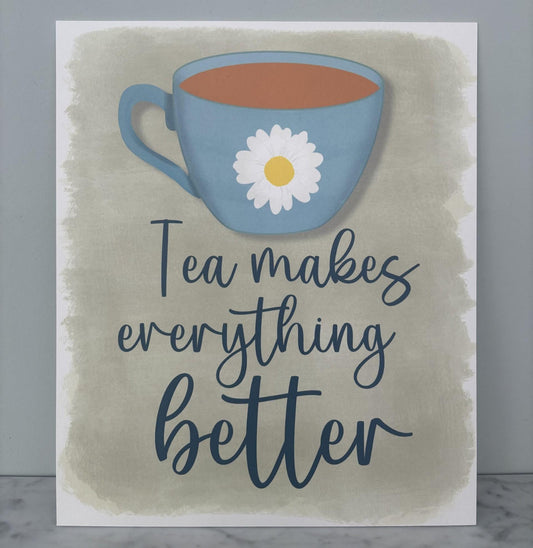 Kitchen wall art #4 Tea makes everything better, Kitchen unframed picture, kitchen printed gallery board, picture for kitchen with teapot