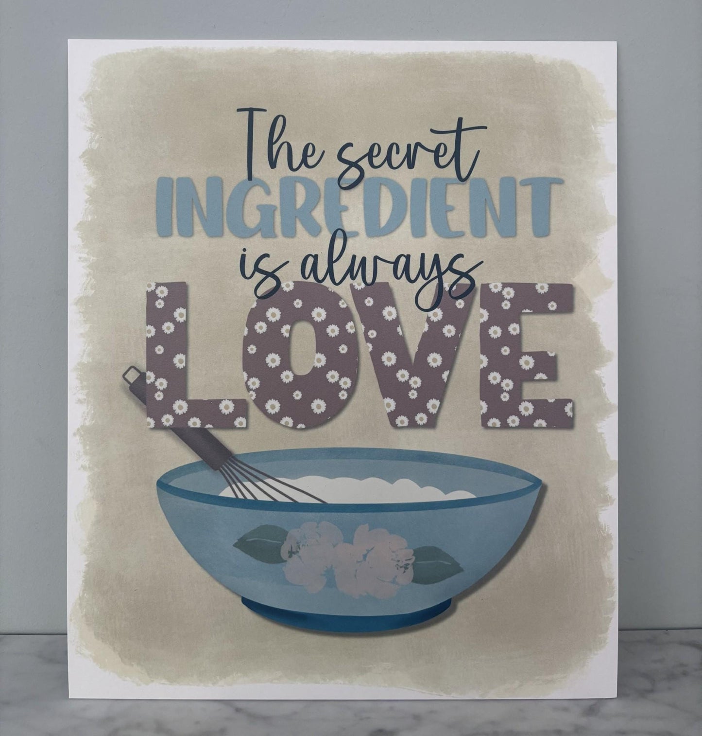 Kitchen wall art #1 Mixed with love, Kitchen unframed picture, kitchen printed gallery board, picture for kitchen with mixing bowl and whisk