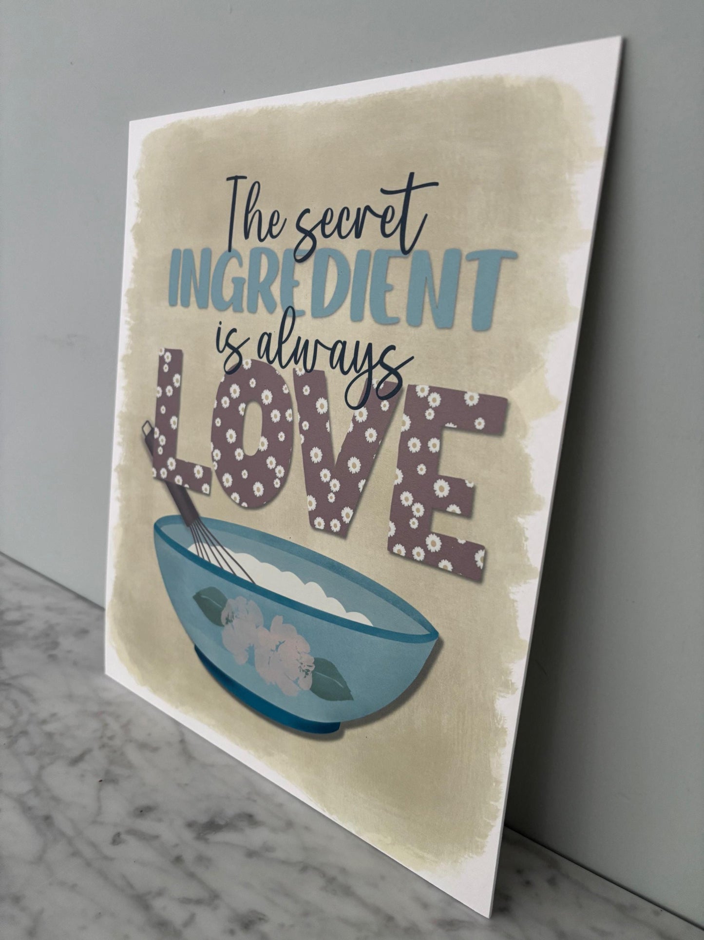 Kitchen wall art #1 Mixed with love, Kitchen unframed picture, kitchen printed gallery board, picture for kitchen with mixing bowl and whisk