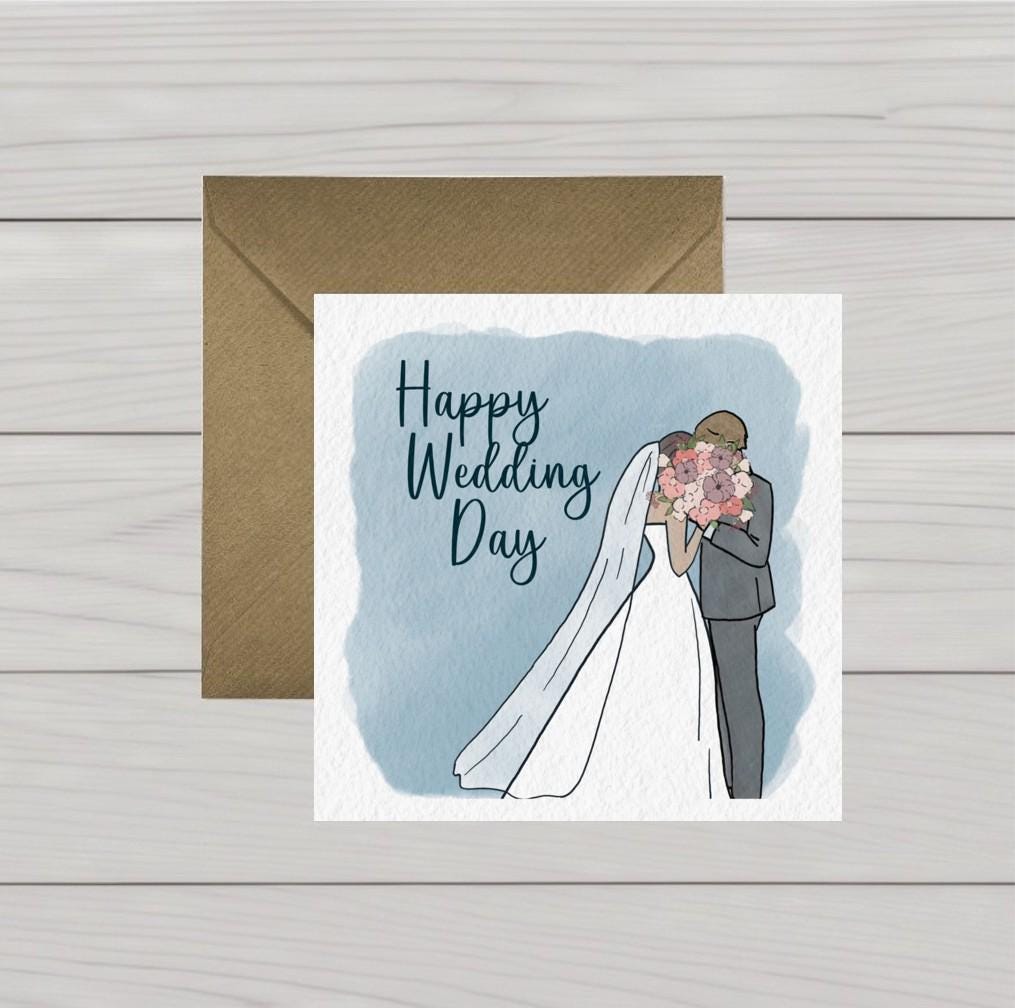 Happy Wedding Day Card with classic bride and groom design