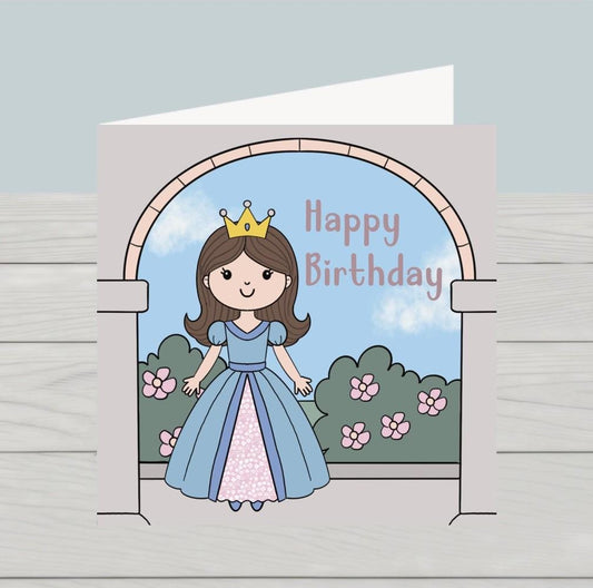 Fairytale Princess in Castle Birthday Card for girls