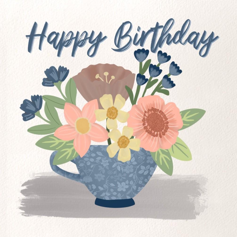 Happy Birthday Card with vase of flowers: Classic birthday card for her