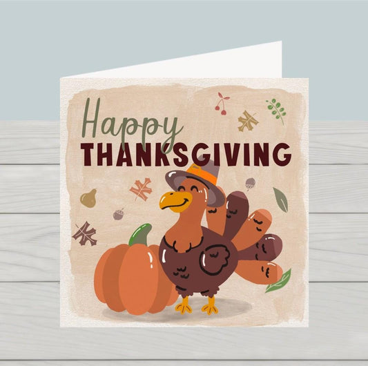 Happy Thanksgiving card turkey and pumpkin, Happy Thanksgiving cards, Thanksgiving card for friends, Thanksgiving card for family