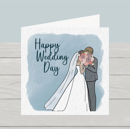 Happy Wedding Day Card with classic bride and groom design