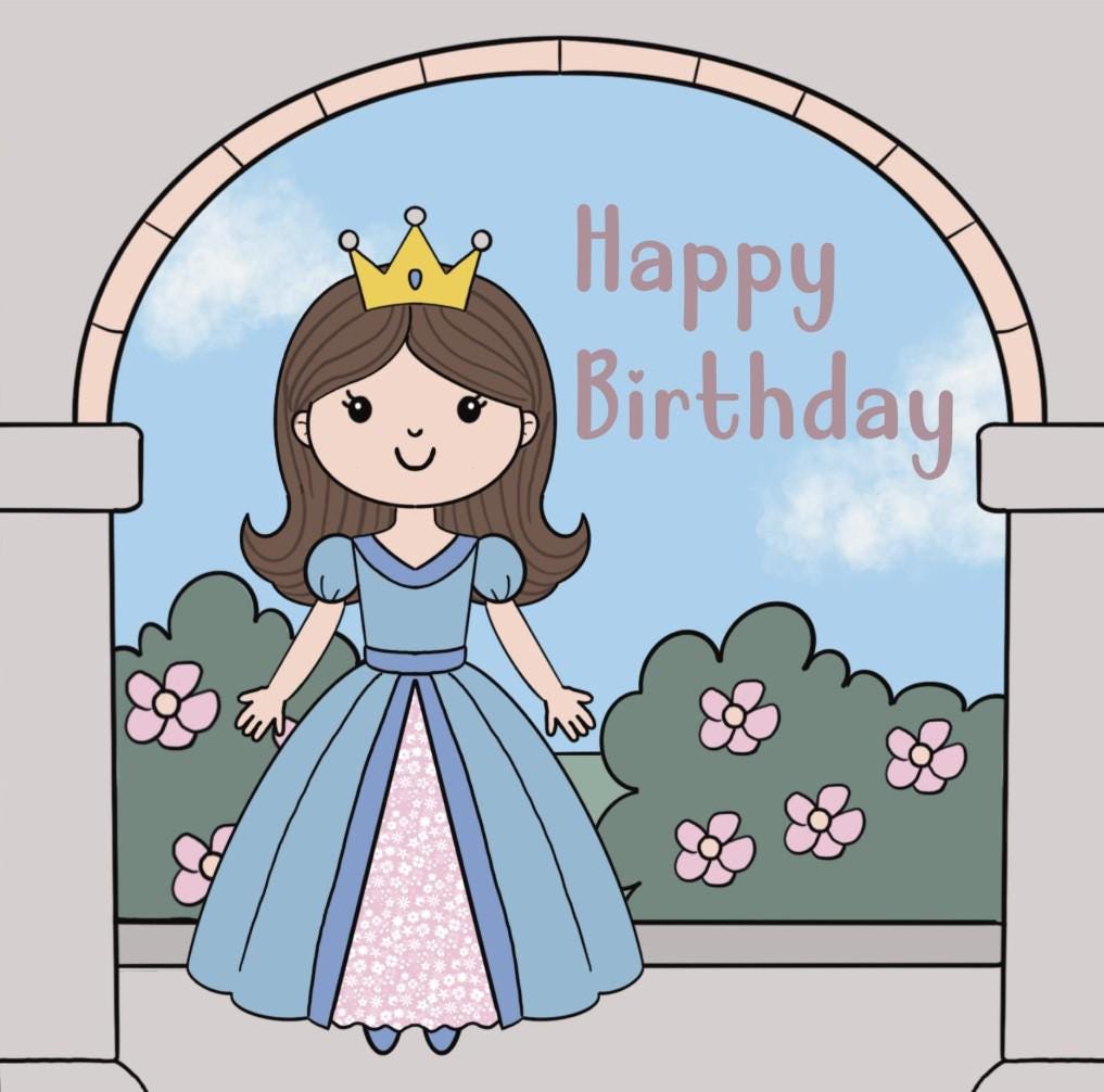 Fairytale Princess in Castle Birthday Card for girls