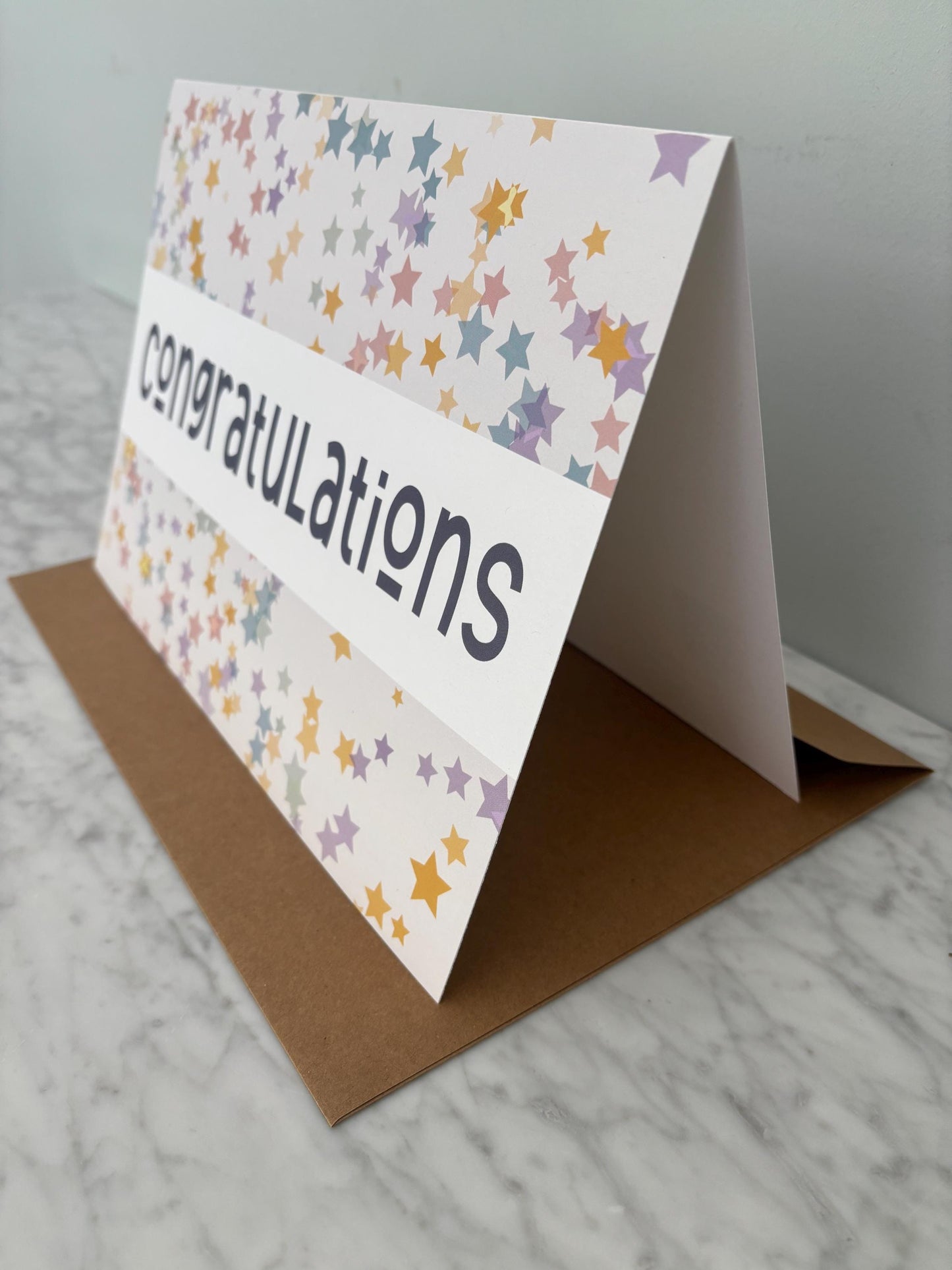 Congratulations colourful stars large A4 card