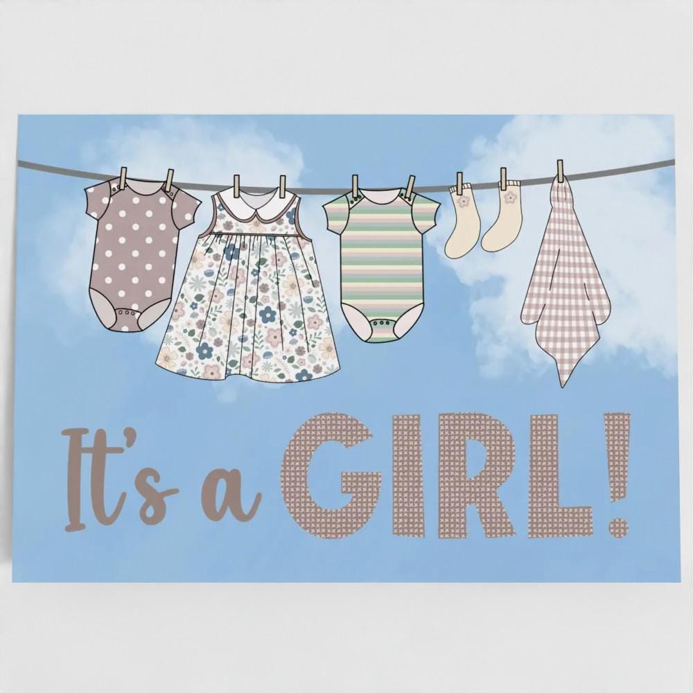 Washing line girl (large A4 card)