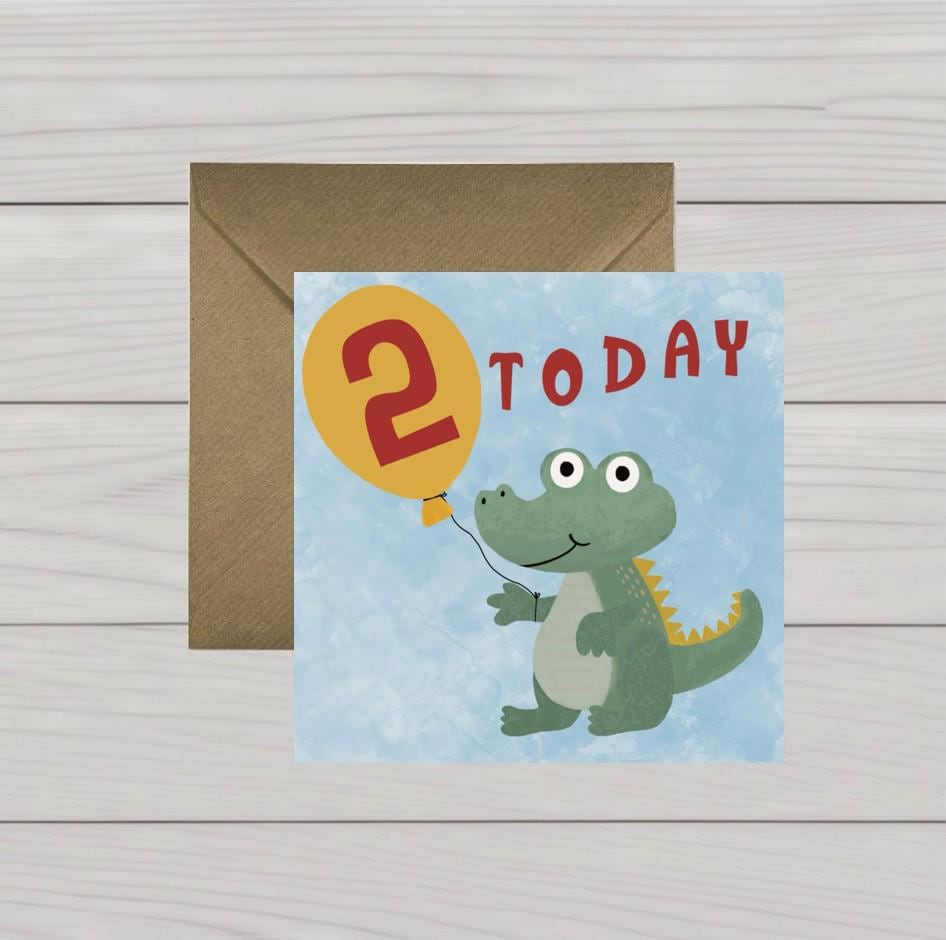 Happy Birthday children’s card crocodile with balloon, ages 1, 2, 3, 4 or 5